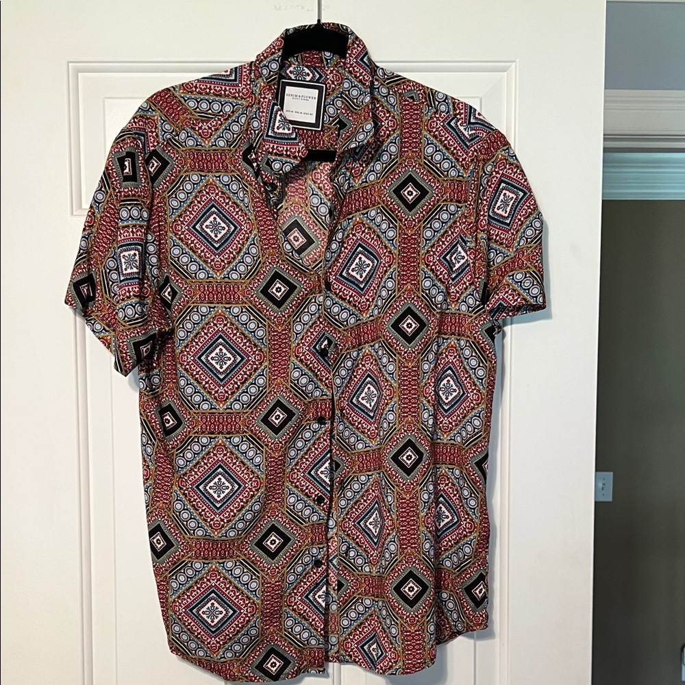 Denim & Flower Red and Black Geometric Men's Shirt